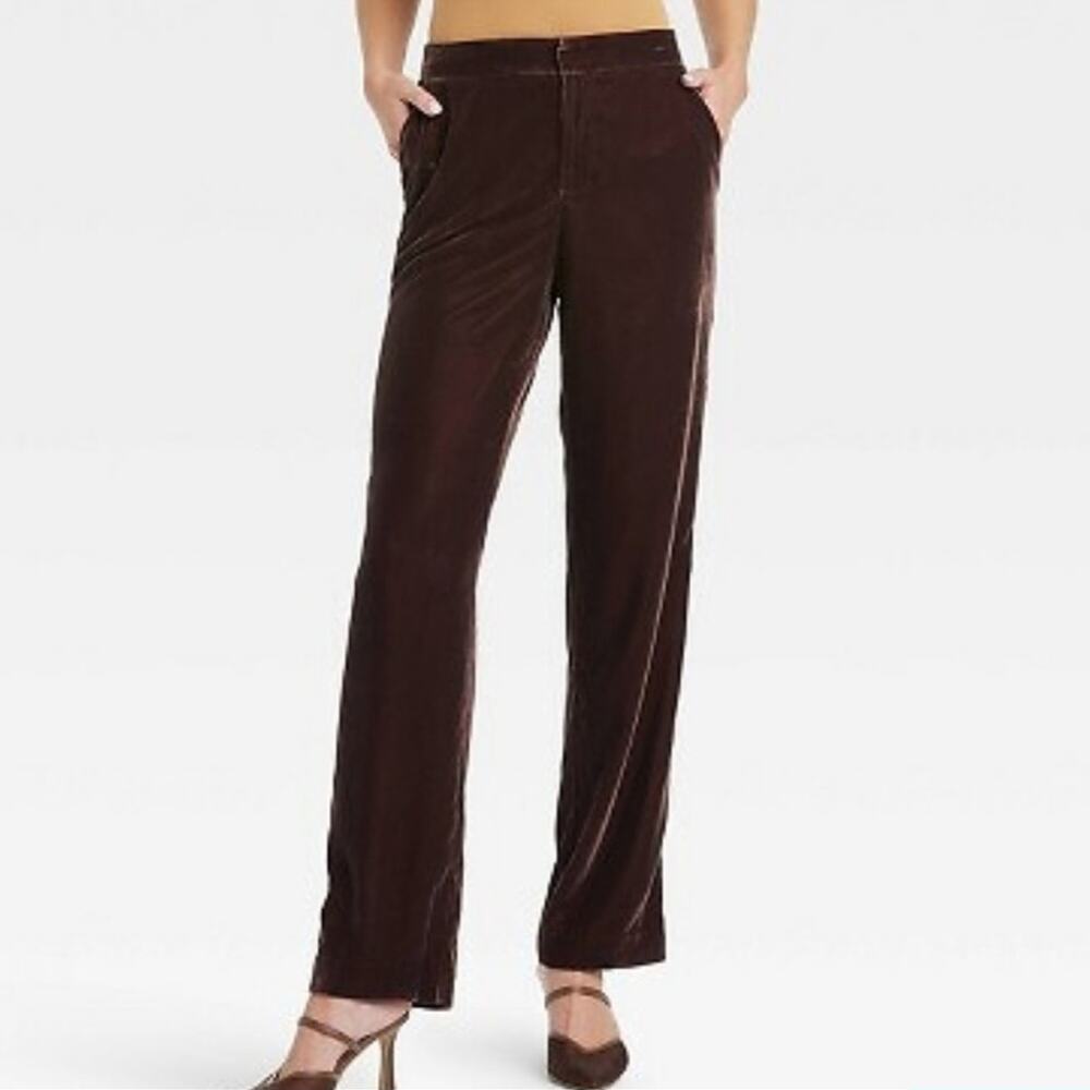 A New Day recycled polyester brown velvet velour flat front pants sz 14 NWT